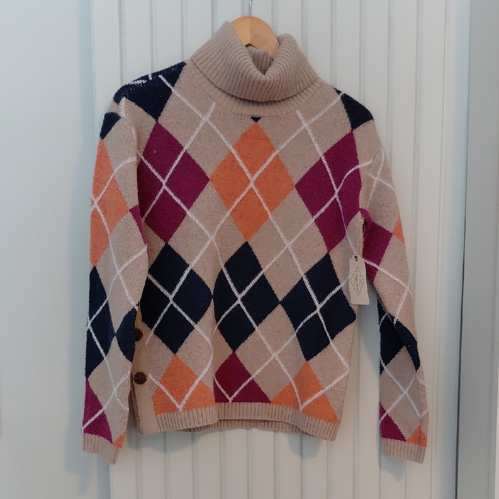 St. John's Bay Multicolor Argyle Turtleneck Sweater